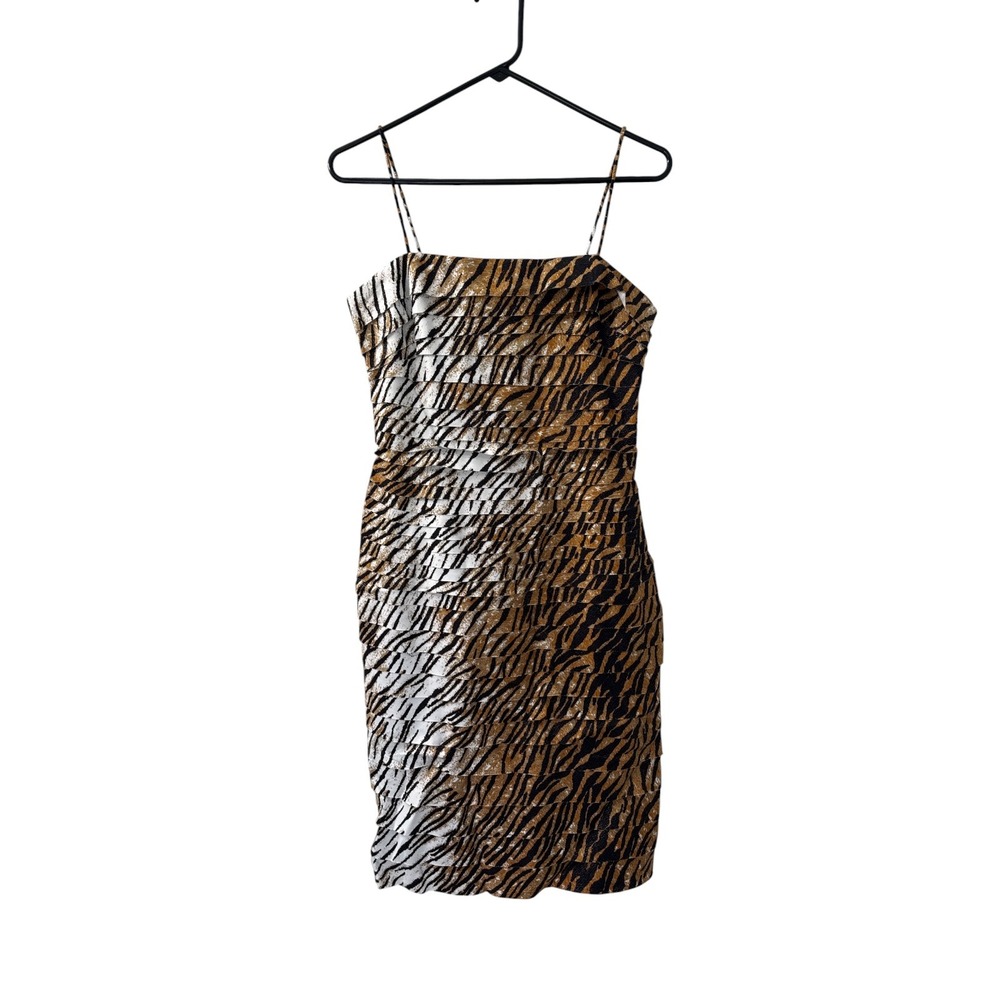 Cathaya Collection‎ Tiger Print Tiered Ruffle Cocktail Dress  Siz 8